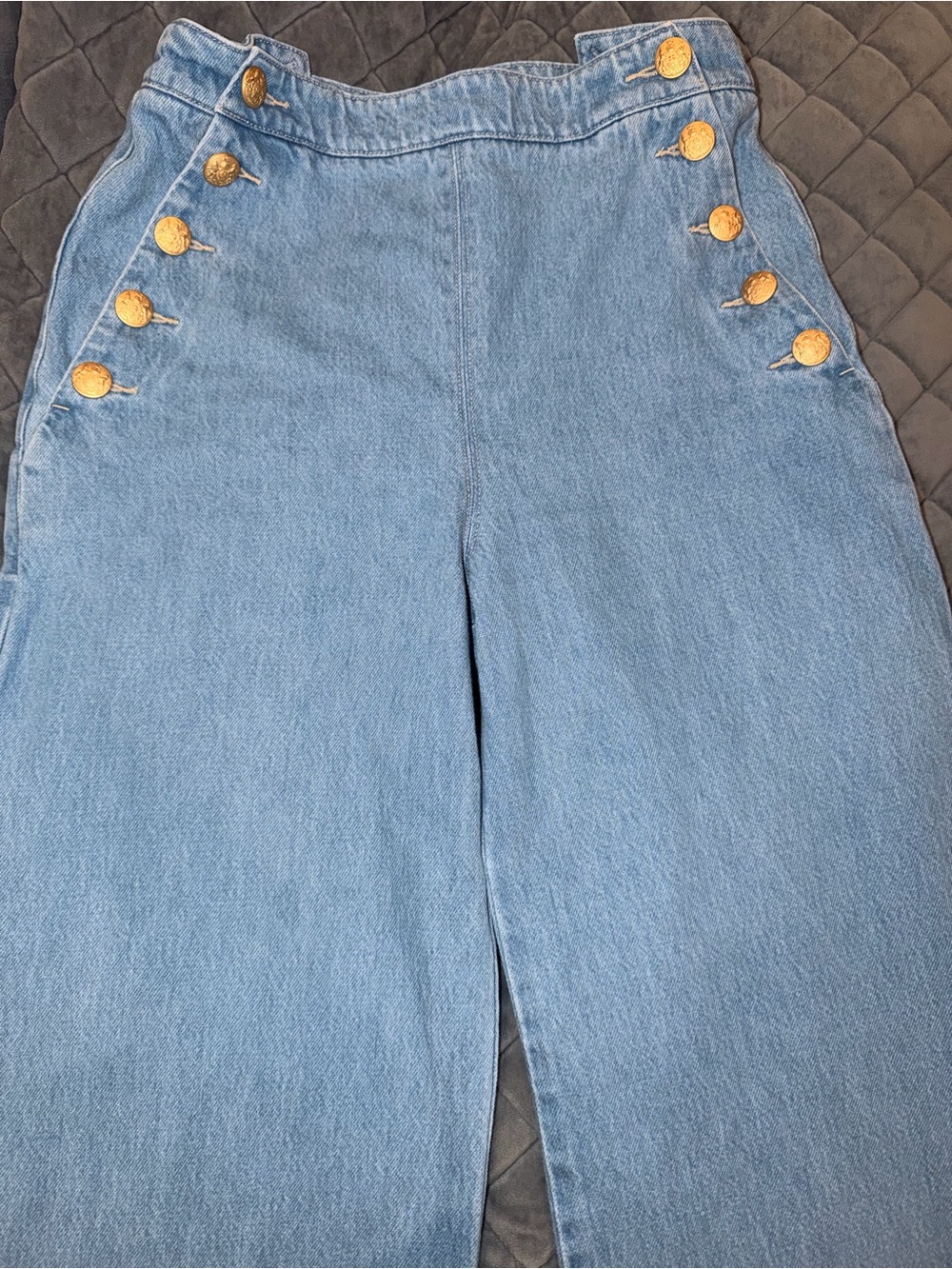 Sezane Light Blue High-Waist Wide-Leg Jeans with Gold Buttons - Picture 3 of 6